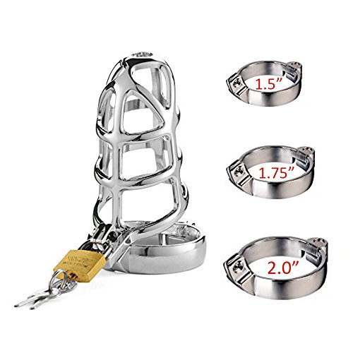 Male chastity device cage with 3 rings and a lock for men penis b…