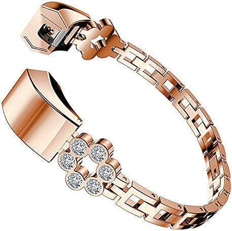 Fitbit Alta HR and Alta Metal band , TenYun Elegant fashion woman Stainless Steel Replacement diamond shines Metal Small Band Adjustable Strap Buckle for Fitbit Alta HR -white-rosegold
