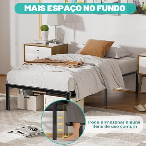 190 * 95 * 36 Cm Base Cama Solteiro, Cama de Solteiro de Metal, Com Suportes de Ripas, Grande Espaço Embaixo da Cama (Solteiro)