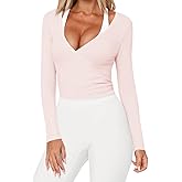 Yousify Womens Wrap Tie Tops Y2k Long Sleeve Ballet Pilates Yoga Workout Wrap Shirts Deep V Neck Casual Tops