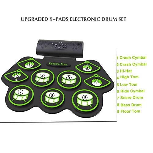 Electronic Drum Set MIDI Drum Practice Pads,Bluetooth Portable Roll Up Electric Drum kit for