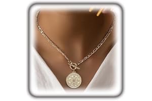 Trendy Gold Large Medallion Pendant Necklace for Women Teen Girls,Punk Silver Toggle Clasp Chain Choker Necklace Birthday Ann