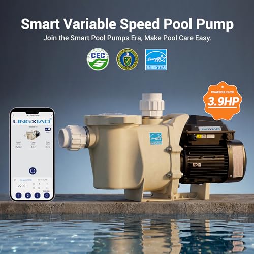 LINGXIAO 3HP Variable Speed Pool Pump - Energy Star Certified Smart Inground Pool Pump, 208-230V Self-Priming Pump Motor, 10800 GPH High Flow, Waterfall Pool Pumps with Filter Basket & 2-Inch Fittings