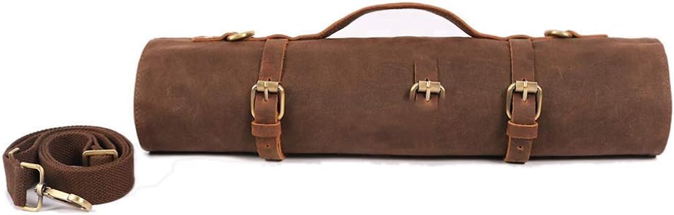 Professional Chefs Knife Roll, Waxed Canvas Knife Carrier Protector, Portable Cook's Chef Knife Pouch Holders Bag, Waterproof Kitchen Cooking Tools Storage Case With Carry Handle & Shoulder Strap
