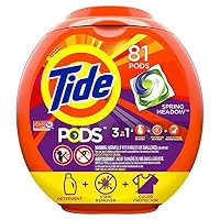 Tide PODS 3 in 1 HE Turbo Laundry Detergent Pacs, Spring Meadow Scent, 81 Count Tub - Packaging May Vary