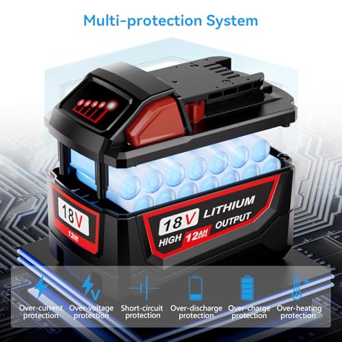 M2CSMK High Output 12.0Ah Replacement for Milwaukee M18 Battery 48-11-1890 48-11-1880 48-11-1860 48-11-1852, M18 Battery Compatible with All Milwaukee 18V Cordless Power Tools (2 Pack)