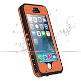 iPhone SE 5S 5 Waterproof Case, iThrough Underwater Dustproof Snow proof Shockproof Case with Touch Screen, Heavy Duty Protective Carrying Cover Case with a 3.5mm AUX Cable for iPhone 5/5s/SE (Orange)
