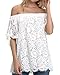 StyleDome Women Strapless Lace Off Shoulder Elegant Tie Short Sleeve Crochet Blouse Sexy Tee Tops Off White US 10