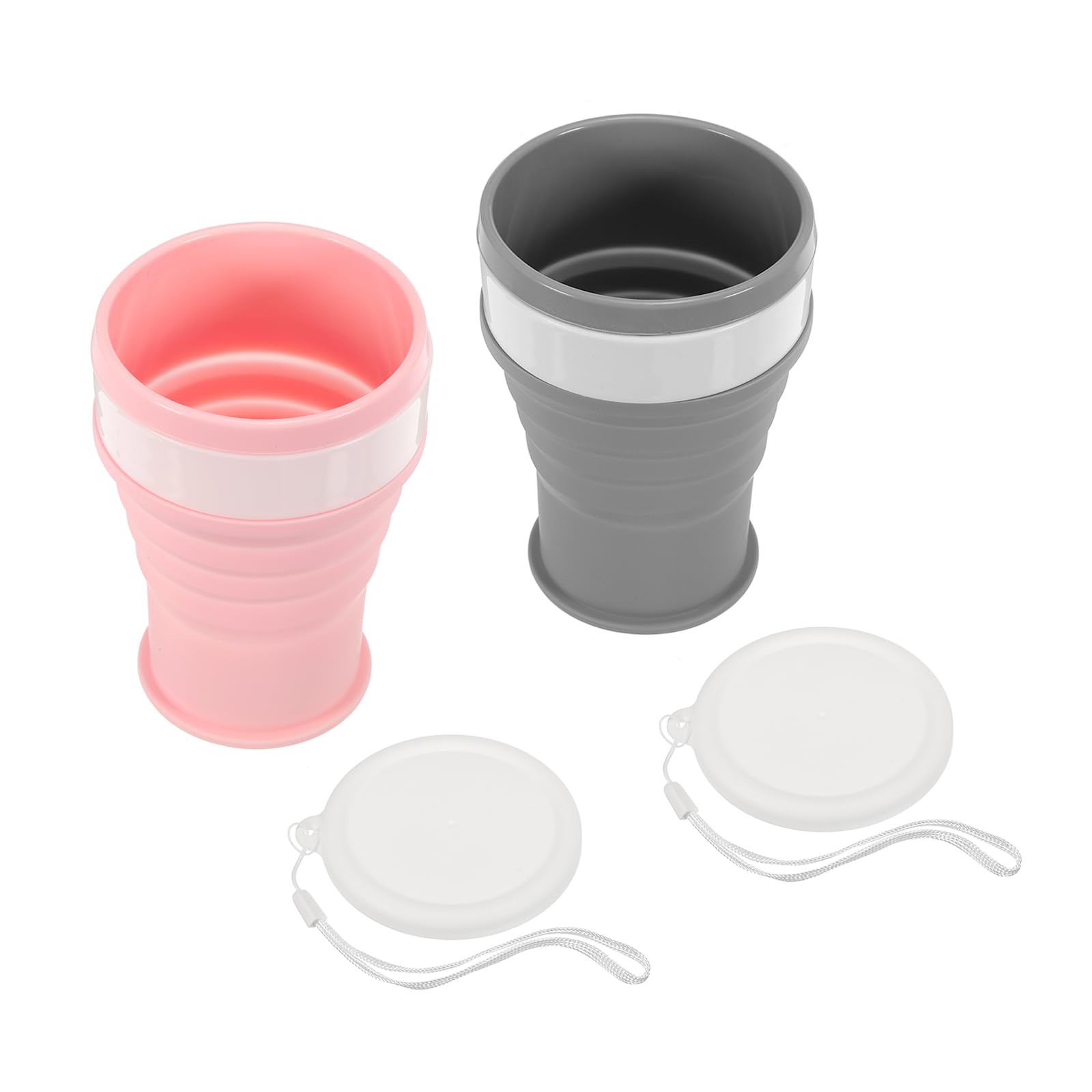 PATIKIL Collapsible Cup, 2 Pack 350mL Travel Folding Cup Silicone Portable Drinking Cup for Camping Hiking Outdoors, Pink Gray