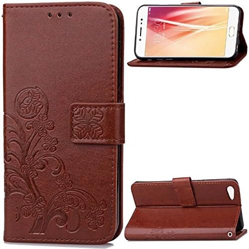 For cellphone Cases, Flower Four-Leaf Clover PU Leather Wallet Case [Stand/Card Slot] with Lanyard Strap Flip Case Cover for Vivo X7 Plus ( Color : Brown , Size : VIVO X7 Plus )