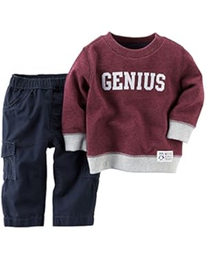 Boy's L/s 2-piece Pullover & Pant Set (Burgandy/navy) Newborn