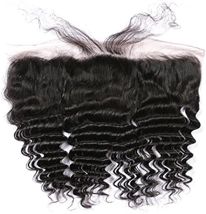 Pre Plucked Deep Wave Black Lace Frontal Closure, Brazilian Remy Hair Ear to Ear Frontals with Baby Hair (16 inch)
