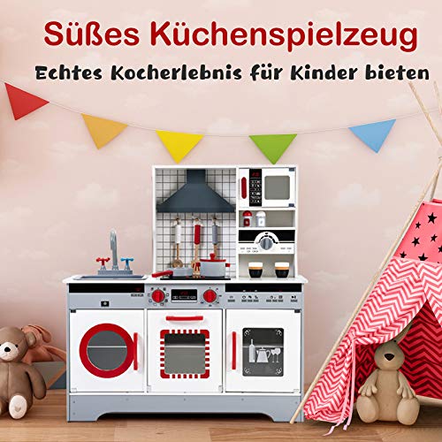 ZDO Kinderküche Spielküche aus Holz Mädchen Kinderküche inklusive Zubehör (Topf, Pfanne, Küchenbesteck, Kaffeetasse… – Bild 7