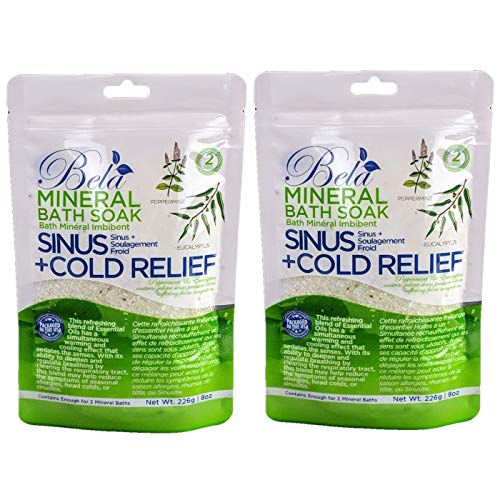 Bela Mineral Bath Soaks – Sinus + Cold Relief – Natural & Organic Magnesium Salt Solution with Pure Essential Oils for Relief and Relaxation – 8 oz Pouch, Set of 2
