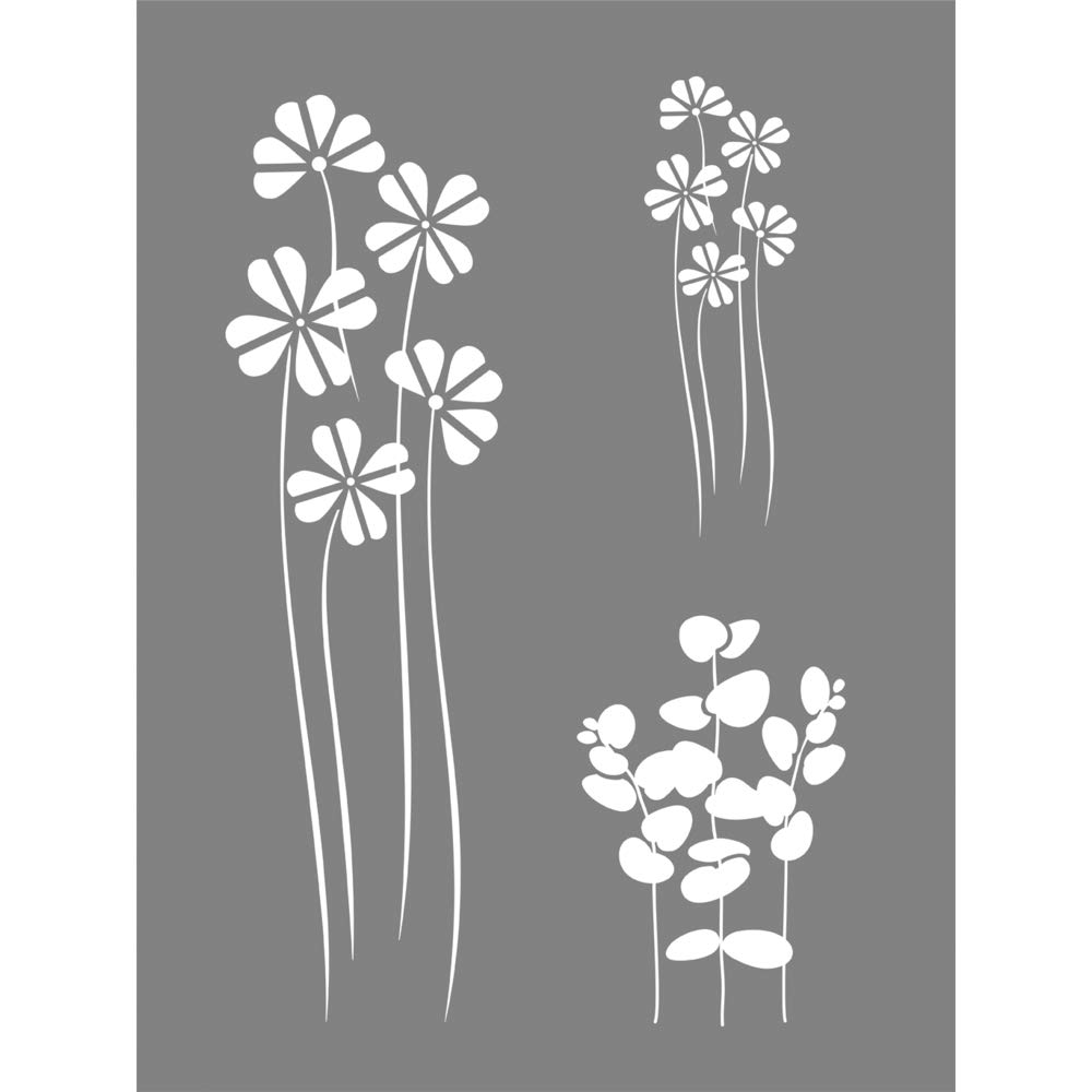 Rayher 45109000 Mask Stencil for Crafts and Painting, Reusable Silk Screen Template with Flower and Leaf stem Designs, Craft Squeegee Included, 15.25x20.32cm