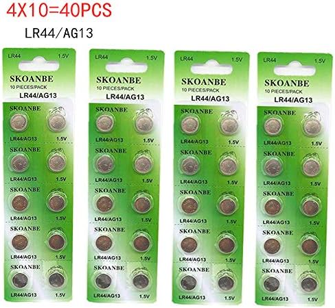 SKOANBE SR44 40PCS AG13 LR44 1.55 Volt Coin Battery