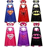Sholin Comics Cartoon Superhero Satin Capes Dress Up Costumes 6 Pack with Felt Masks