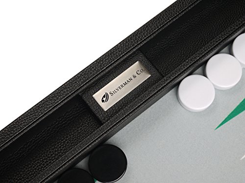 16-inch Premium Backgammon Set - Medium Size - Black Board, White and Green Points