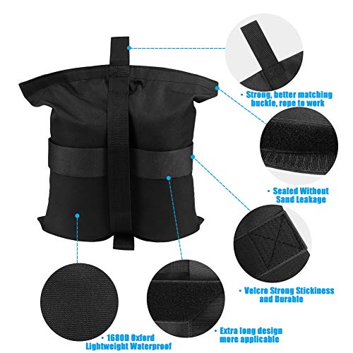 HIPPIH Weight Bags for Pop up Canopy, Sand Bag for Camping Tent,4 Pack Sun Shelter, Patio, Gazebo - Holding up 30lbs~40lbs, 300 cu in Capacity (Black)