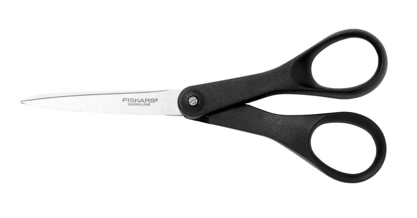 Fiskars paper scissors, length: 18 cm, quality steel/plastic, Essential, black, 1023818