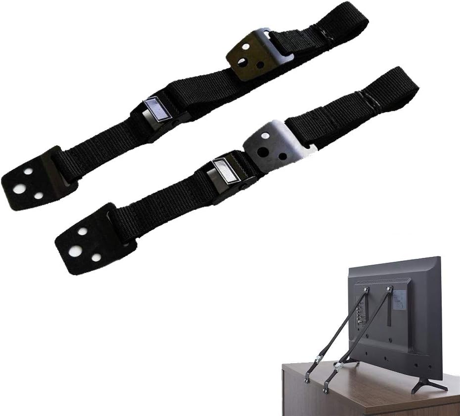 Anti Tip Furniture and TV Safety Straps | Earthquake Proof | Heavy Duty Mount Anchor For Baby Proofing Flat Screen TV, Dressers, Cabinets, Wardrobe, Bookcase | Bolts and Metal Parts Included - 2 Pack