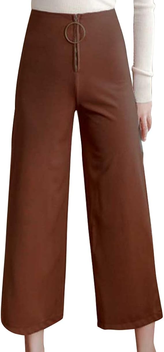 Amazon ノーブランド品 パンツ ワイドパンツ ワイド リング ジップアップ レディース ガウチョ ガウチョパンツ ハイウエスト ハイウエストパンツ ロングパンツ 通販