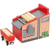 Martinimble Train Toy Kit,Lumber Yard Toy Kit,Wooden Logging Scene Accessories Toy Set Lumber Yard Wood Train Toy Kit(Includes 1 x Lumber Yard,1 x Train Carriage,6 x Wooden Stake)