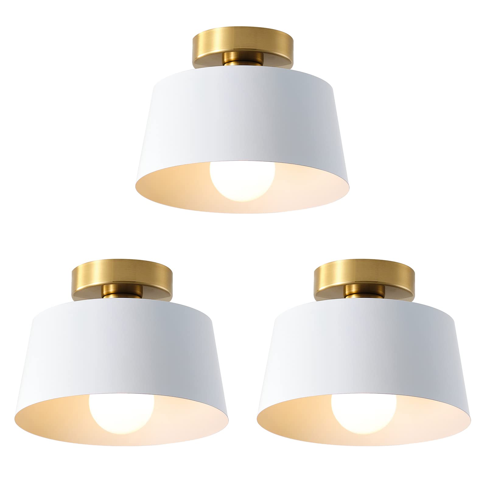 Photo 1 of LHLYCLX Ceiling Light Fixture, Hallway Ceiling Light with Gold Plate and White Shade, Modern Simple Style Porch Light Fixtures Semi Flush Mount (3 Pack White)