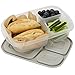 Sunsella Buddy Boxes - 3 Compartment Containers (4 Pack) Reusable Bento Lunch box & Divided Food Storage With Grey Lids (Not Leakproof)