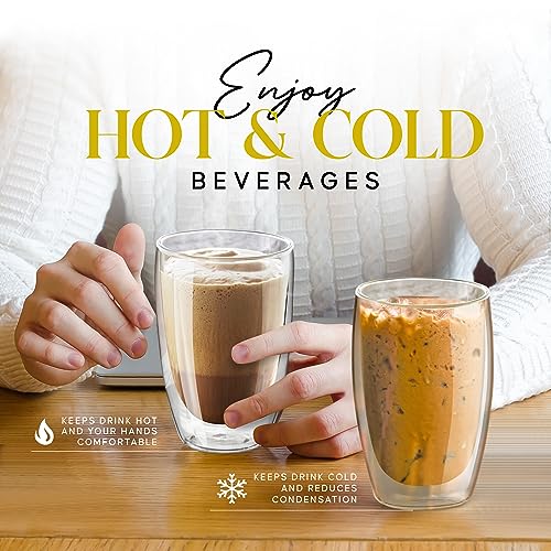 Kitchables Double Wall Glass Coffee Mugs Set of 2, 12oz Insulated Glass