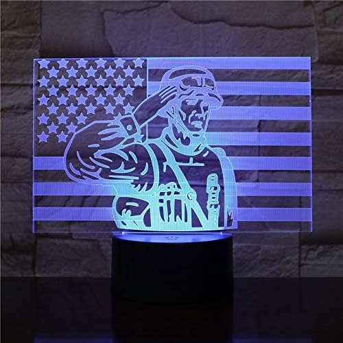 Soldier With Flag | 3d Optical Illusion Hologram Night Lamp | Led Lampeez for Dad/Son/Father/Brother/Grandpa/Husband | Premium Idea Present For Him | Remote / Longer Cord / Extra USB Adapter Included