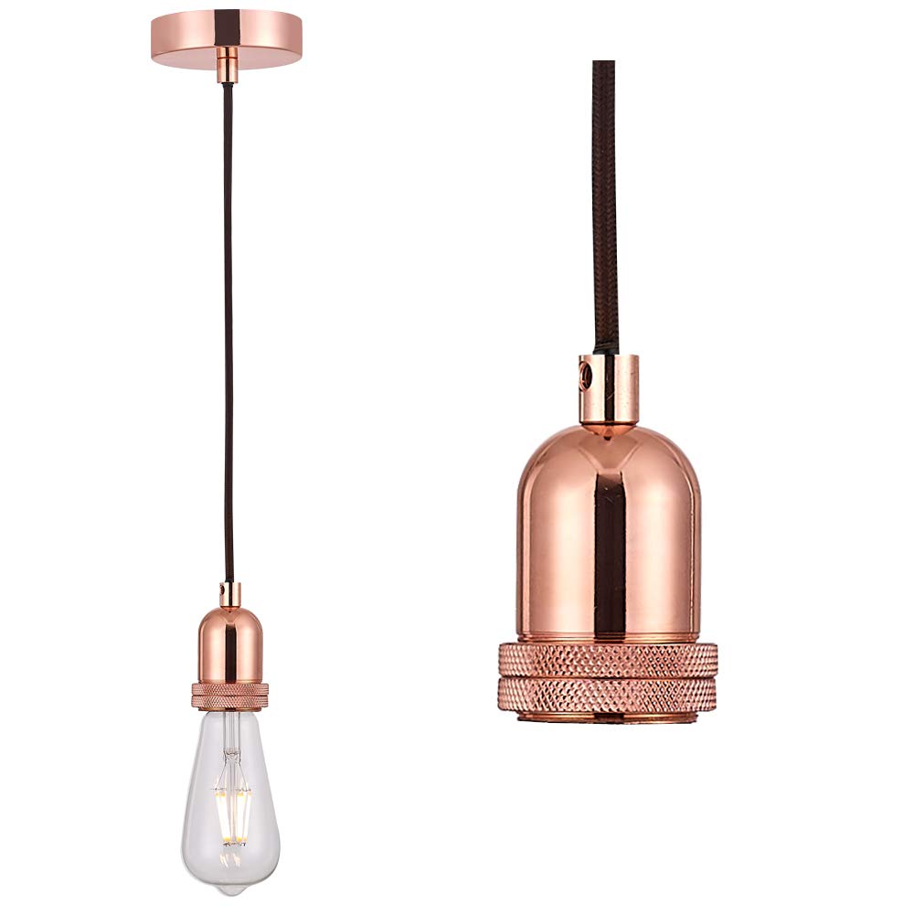 SHINY STAR Pendant Fitting Rose Copper Ceiling Light Fitting, Vintage Metal Ceiling Rose with Braided Flex Cable and Metal E27 Lamp Holder KIT Accessary HT201RG