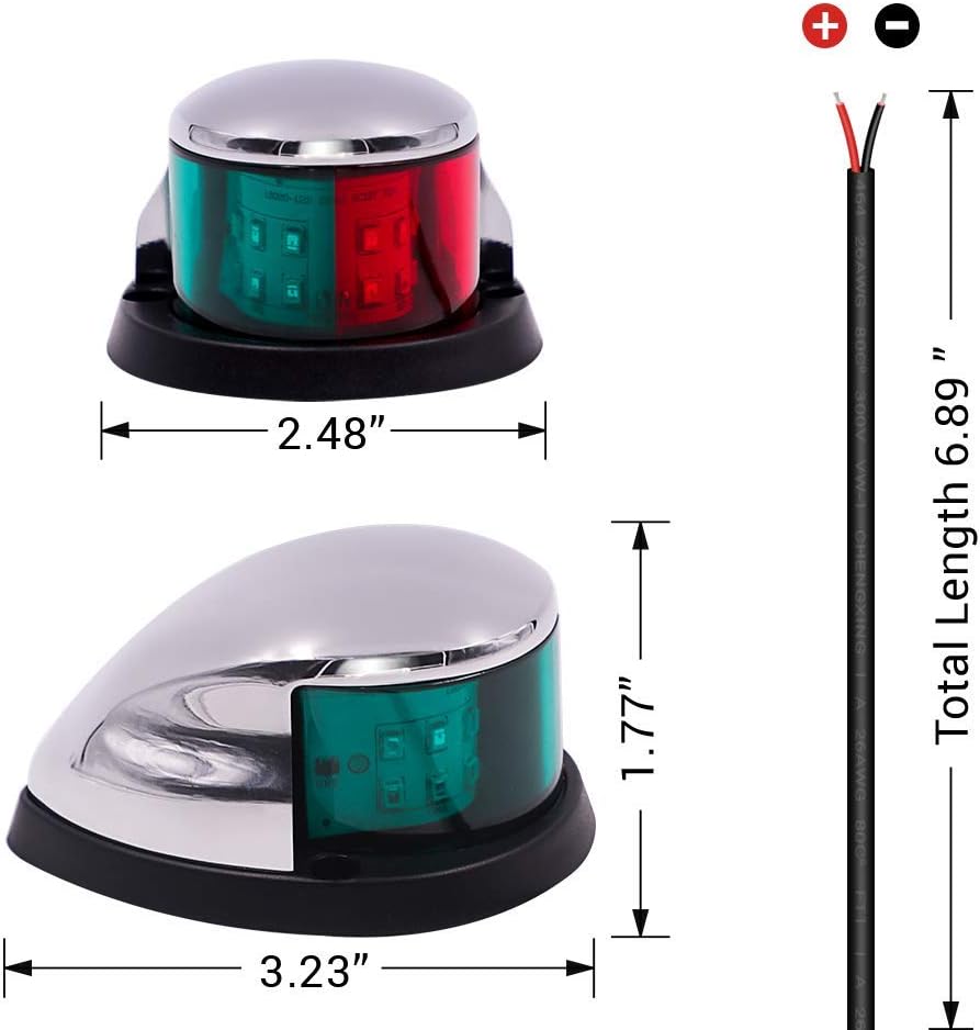 Obcursco LED Navigation Lights Deck Mount, New Marine Sailing Lights for Bow Side, Port, Starboard, Pontoons, Chandlery Boat, Yacht, Skeeter, DC 12V (Stainless Steel 02) : Sports & Outdoors