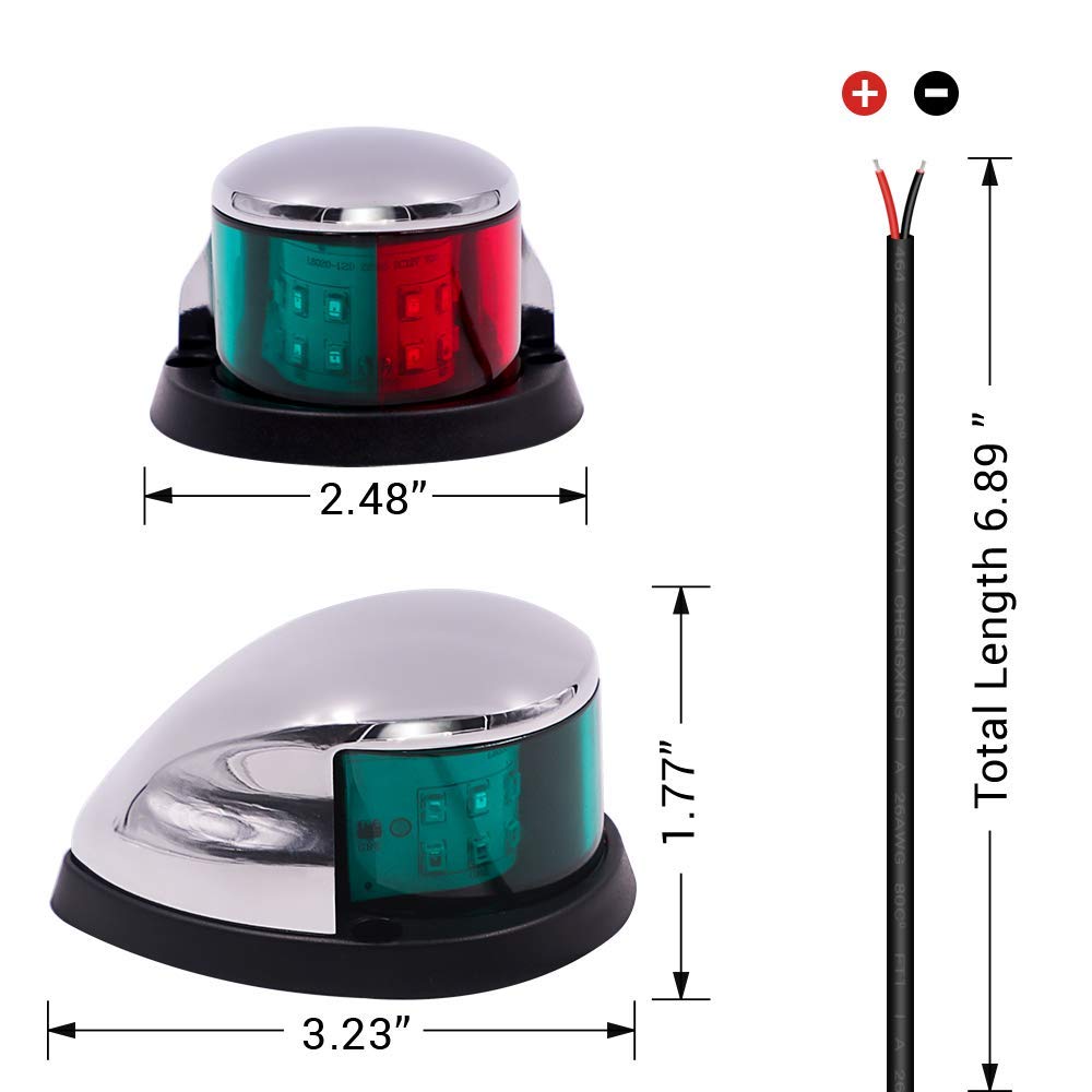 Obcursco LED Navigation Lights Deck Mount, New Marine Sailing Lights for Bow Side,Port, Starboard, Pontoons, Chandlery Boat, Yacht, Skeeter, DC 12V