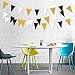 Triangle Flag Bunting Banner, MerryNine 3 Pack 30 Feet Vintage Style Pennant Banner for Wedding, Baby Shower, Event & Party Supplies 15pcs Flags (Triangle Flag - Black White Gold Glitter)