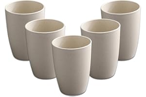 ZGWANSUI Set of 5 Wheat Straw Drinking Tumbler, 12OZ Small Reusable Drinking Cups Dishwasher Safe, Unbreakable Plastic Stackable Water Tumblers, Bathroom Toothbrush Cups for Juice (Beige)