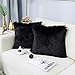 Carvapet 2 Pieces Luxury Decorative Faux Sheepskin Fur Throw Pillow Case Cushion Cover for Sofa Bedroom Couch, Black, 18x18 Inch