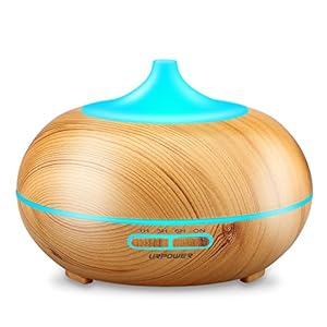 Aromatherapy Essential Oil Diffuser, URPOWER 300ml Wood Grain Ultrasonic Cool Mist Whisper-Quiet Humidifier with Color LED Lights Changing & 4 Timer Settings, Waterless Auto Shut-Off for Spa Baby