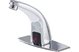 CHICZAM Touchless Bathroom Sink Faucet Matte Black with Hole Cover Plate Single-Hole Automatic Sensor Vanity Faucets with Control Box and Temperature Mixer Hands Free Bathroom Water Tap Dual Powered