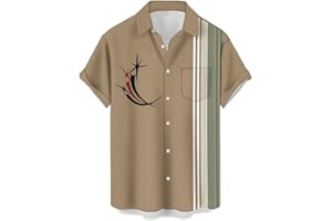 Deer Lady Hawaiian Bowling Shirts for Men Short Sleeve Button Down Shirt Casual Beach Summer Shirts