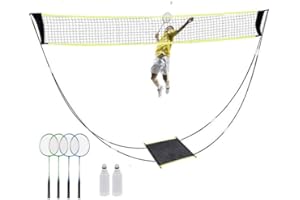 KIKILIVE Badminton Net Set, Portable Complete Badminton Set for Outdoor Backyard, Includes 1 Badminton Net, 4 Rackets, 12 Shuttlecocks, 1 Rackets Bag, 4 Replacement Grip Tapes,4 Stakes and Carry Bag