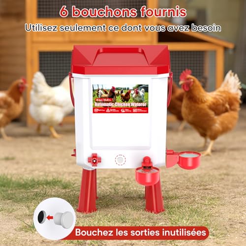 CHAMUTY Automatic Chicken Drinker 10 Litres with 8 Bowls, 8 Nipple Dispensers, Controlled Filtered Float, 1.5 m Stainless Steel Pipe, Automatic Chicken Water Dispenser for Ducks Geese