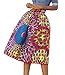 Women's Sun Flower High Waist A-Line Pleated African Print Midi Skirt Small Red