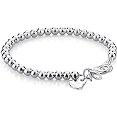 Dankadi Women 925 Sterling Silver Round Bead Bracelet Minimalist 4-6MM 13-21CM Bell and Heart Pendant Prayer Beads Link Chain Bracelet Men Charm Jewelry Gift