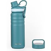 GrandTies 2 Lids Sports Stainless Steel Water Bottles – Wide Mouth Vacuum Insulated Reusable Leak Proof BPA-Free Travel Metal Canteen, Thermal Bottles for Men Women Gym (Atlantis Blue, 24 oz)