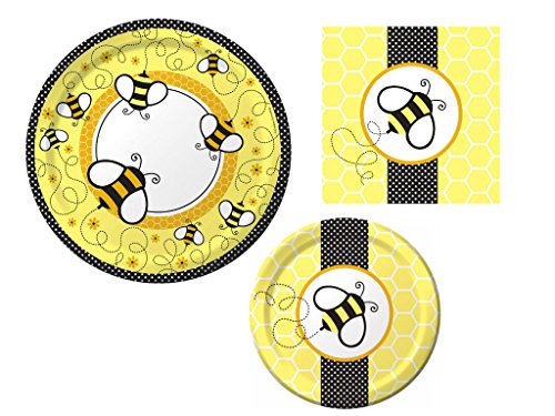 Bumble Bee Buzz 16 Guest Baby Shower Bundle (3 Items) - Dinner Plates, Dessert Plates & Napkins