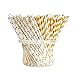 Paper Straws - 160-Pack Gold Colored Fun Biodegradable Drinking Straws with Coral Stripes, Polka Dot, Chevron, and Star Designs