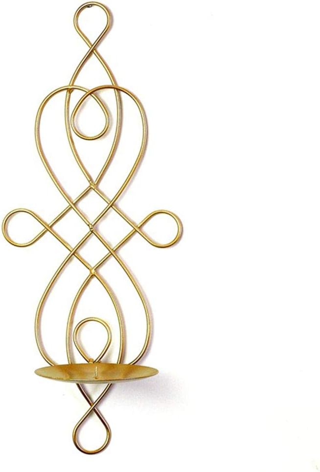 Set of 2 Metal Iron Wall Candle Holders, Vintage European Style Wall Candle Sconces Swirling Iron Hanging Candle Holder for Home, Living Room, Party, Events Decoration (Gold)