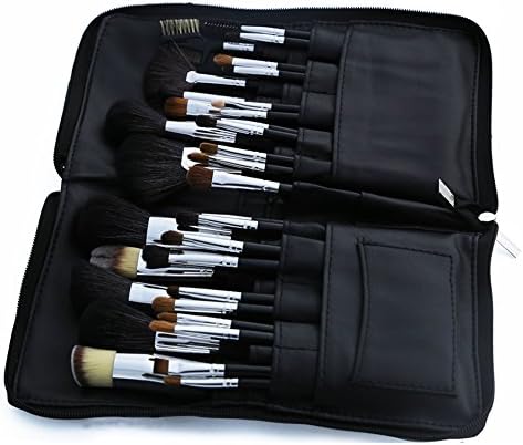 LEAN 32 Pcs Professional Wooden Handle Cosmetic Brush Kit Goat Hair Animal Hair Make up Brushes Set with PU Case Belt Strap