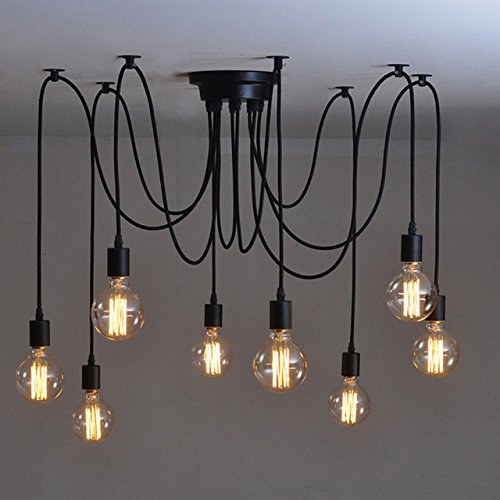 Marical High-Lighting Lives Fabric Wire Spider Chandelier with E27 Holders (Black, 4ft)- Set of 8